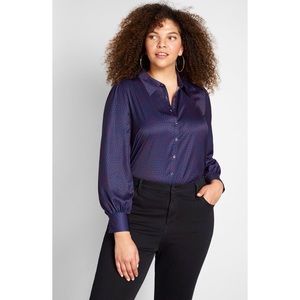 ModCloth navy red heart print Undeniably Inspired Collared Blouse size L NWT